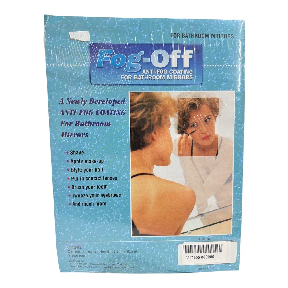 Fog-Off Anti-Fog Coating For Bathroom Mirrors 2 - 7.7"x10" Squeegee New Sealed